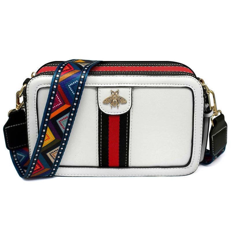 Beatfull Designer Crossbody Bag Bee Shoulder Purse for Women Trendy Wide Strap Camera Clutch PU Leather Handbag White - Image 1